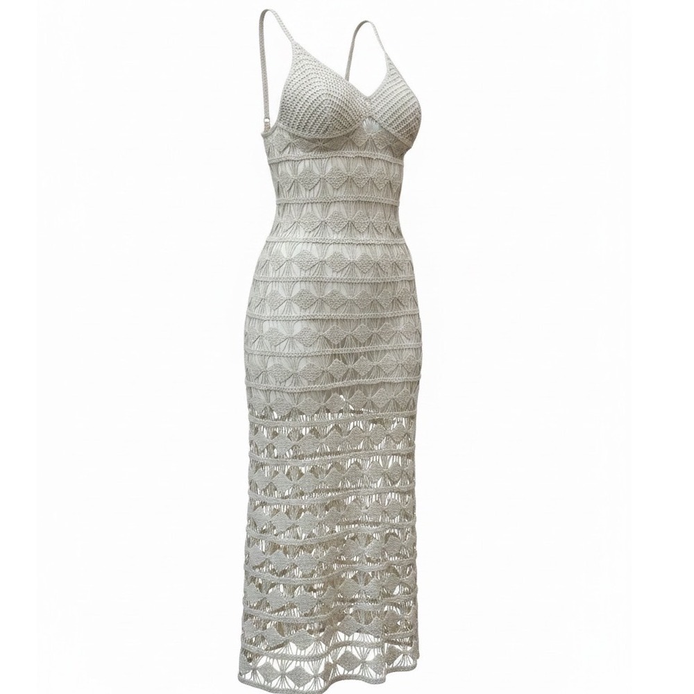 Rita Ora x Primark Crochet Maxi Dress Cream Beige Boho Beach Cover Up Medium